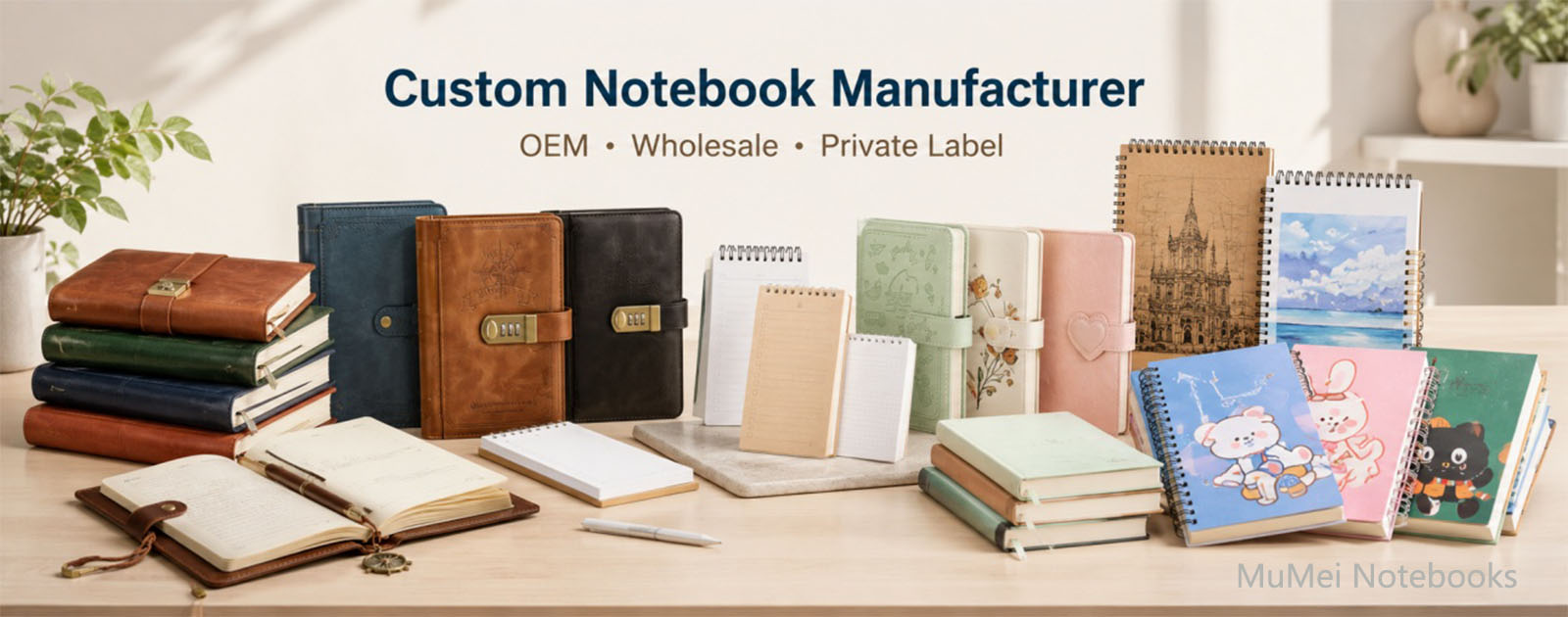 Kundenspezifisch gefertigte Notebooks in verschiedenen Bindungen und Covermaterialien